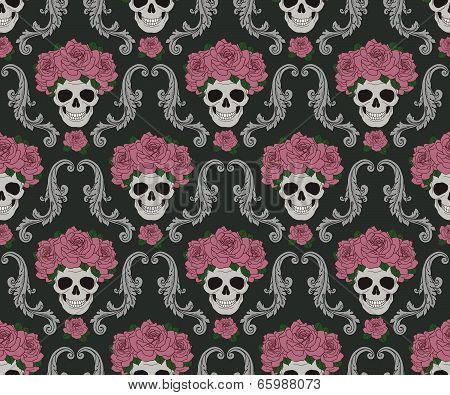 Skulls and roses damask pattern