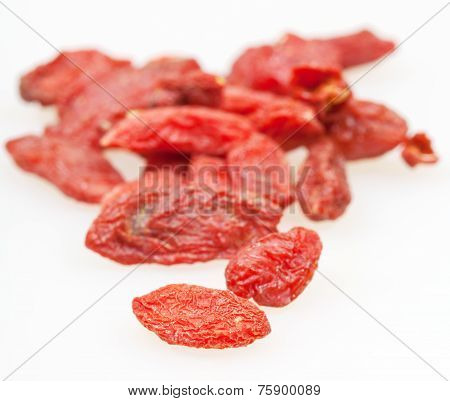 Dried Goji Berries Close Up On Whit