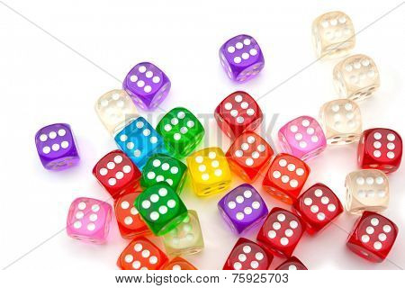 Colorful dice isolated on white. All six.
