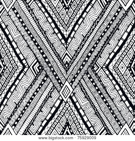 Tribal doddle rhombus seamless background.