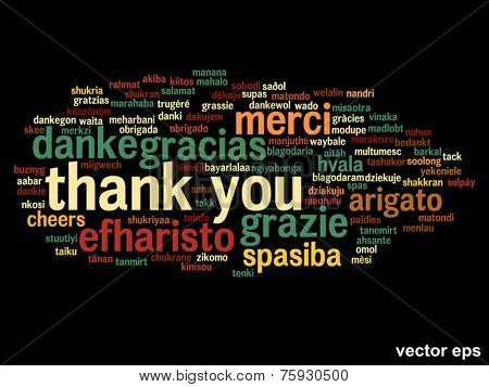 Vector concept or conceptual abstract thank you word cloud in different languages or multilingual for education or Thanksgiving Day