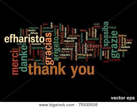 Vector concept or conceptual abstract thank you word cloud in different languages or multilingual for education or Thanksgiving Day