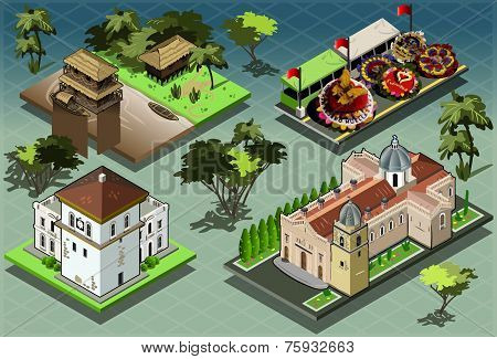 Isometric Tiles Of South American Buildings