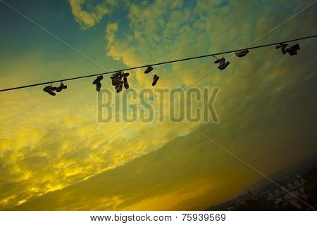 Shoes On A Wire At The Prague Metronome