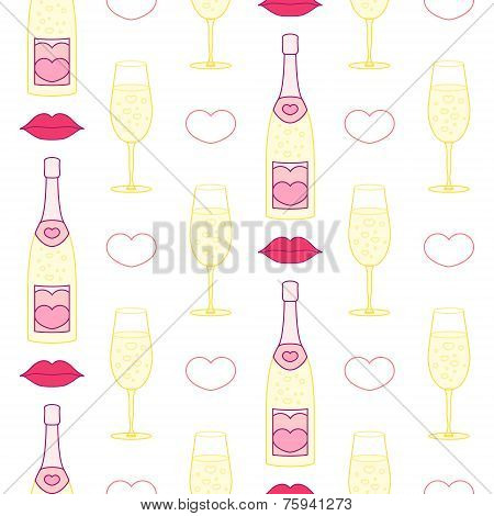 St. Valentine day champagne seamless pattern