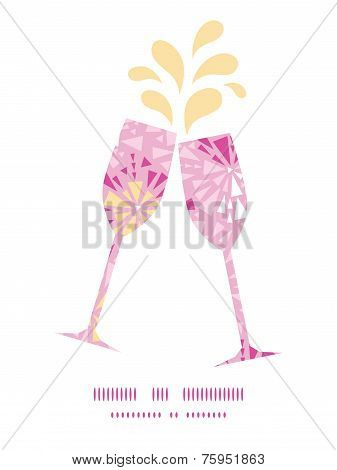 Vector pink abstract triangles toasting wine glasses silhouettes pattern frame