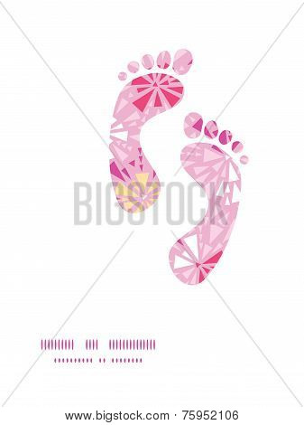 Vector pink abstract triangles footprints silhouettes pattern frame
