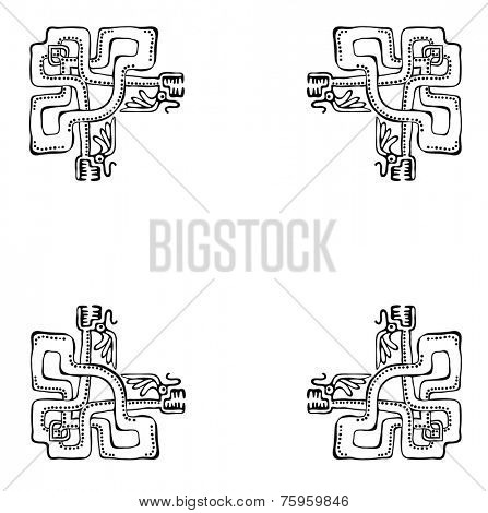 Black corners elements with dragons or snakes, vector illustration