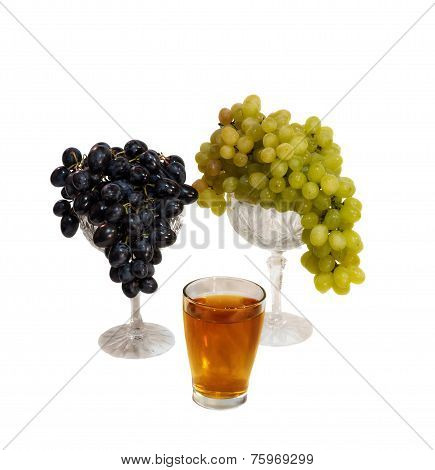 Grapes And Grape Juice Isolated On White