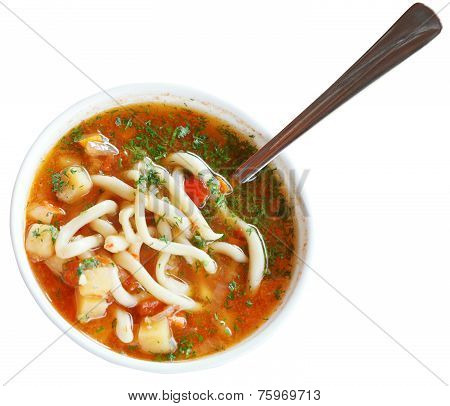 Laghman Soup In White Bowl Isolated