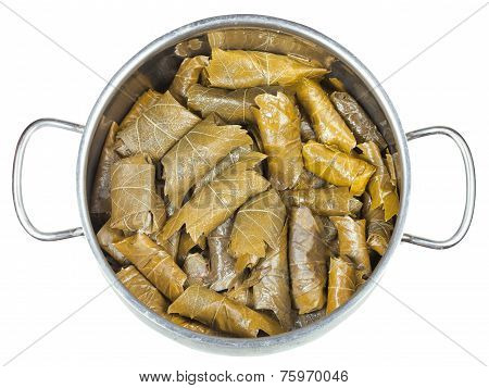 Dolma From Vine Leaves And Mince In Stewpan