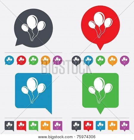 Balloon sign icon. Air balloon with rope.