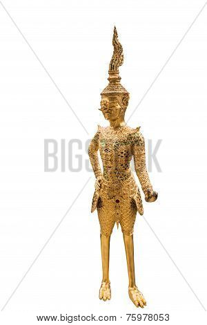 Golden Kinnari Statue At Temple,wat Phra Kaew In Grand Palace, Bangkok Thailand.