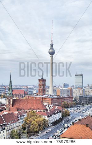 Tv-tower And Rotes Rathaus (red City Hall) In Berlin