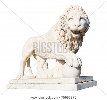 Medici Lion With Stone Ball Isolated On White