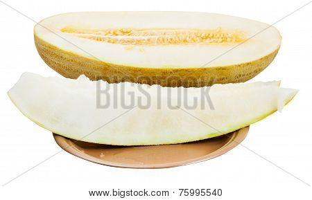 Two Slices And Half Of Uzbek-russian Melon On Plate