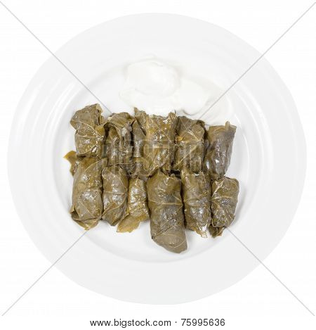 Portion Armenian Dolma From Grape Leaves And Mince