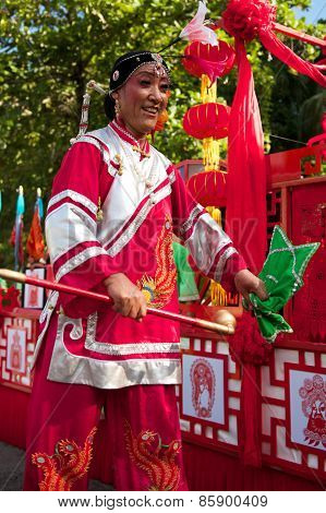 Chinese procession at the Carnaval International de Victoria in Seychelles