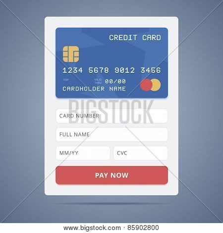 Payment application form with credit card illustration in flat s