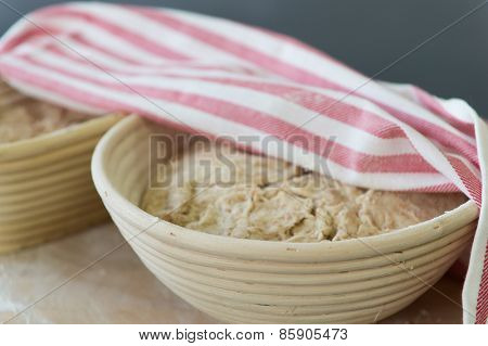 Rising bread dough in banneton
