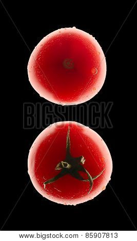 Food silhouette of tomato on isolated black background