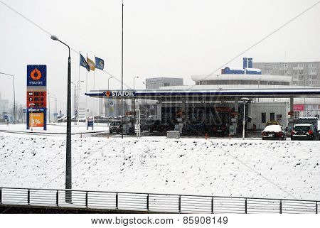 Winter Snowfall In Capital Of Lithuania Vilnius City Fabijoniskes District