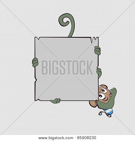 Monkey clings to scroll