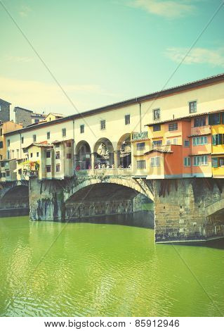 Old bridge in Florence, Italy.  Instagram style filtred image