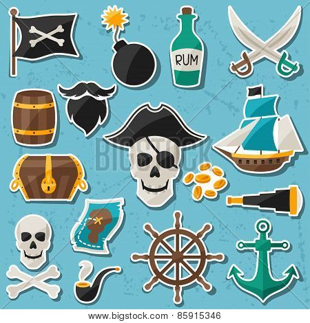 Set of stickers and objects on pirate theme