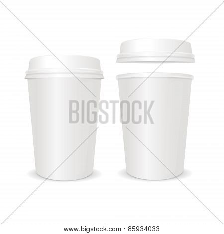 Vector empty coffee paper cup with lid set.