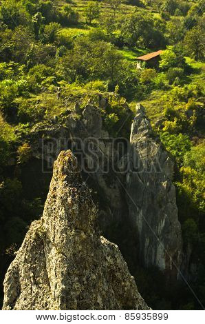 Natural rock formations at Jelasnica gorge at sunny autumn afternoon