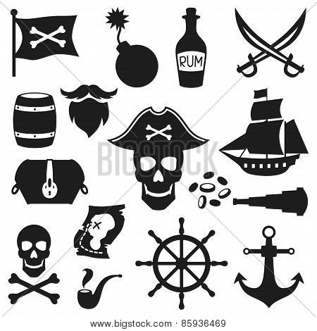 Set of objects and elements on pirate theme