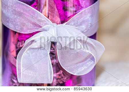 Ribbon And Bow On Glass Vase