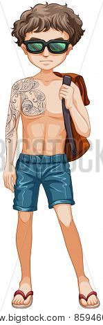 Close up hipster boy with tattoo