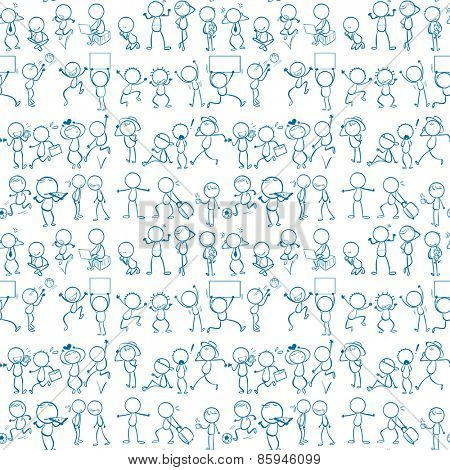 Seamless doodles people doing activities