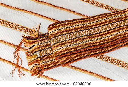 Ukrainian Towels Embroidered, The National Orange-brown Ethnic Ornament