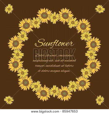 Sunflower vector greeting card on the dark background