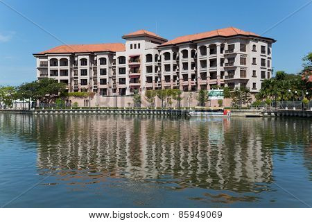 MALACCA, MALAYSIA - CIRCA JANUARY, 2015: Casa Del rio Melaka - 5-star Luxury Boutique hotel in Melaka built on the bank of the Melaka River, within sight of the main historical sites of Malacca.