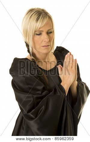 Woman In Black Cloak Hands Together Pray