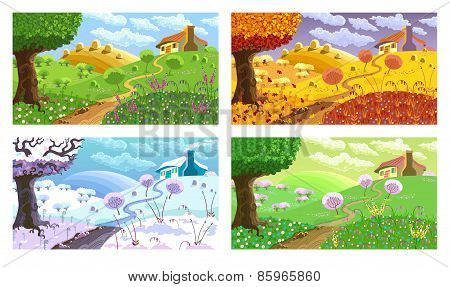 Rural Landscape. Four Seasons.