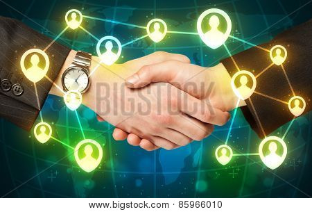Business handshake, social netwok concept