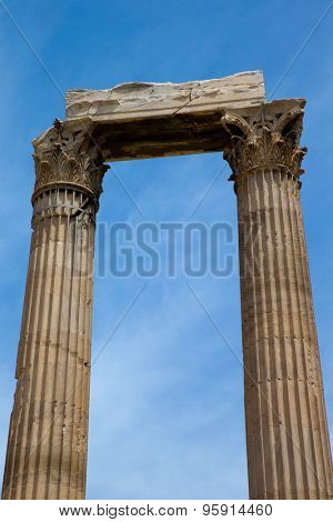 Temple of the Olympian Zeus and the Acropolis in Athens, Greece 
