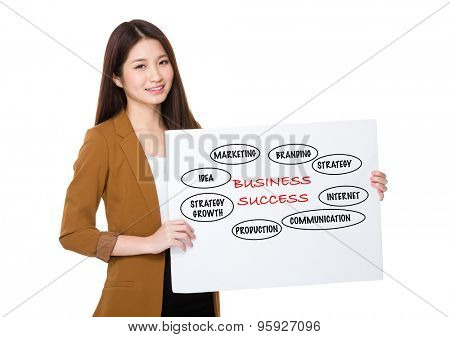 Businesswoman hold with palcard and presenting business success concept