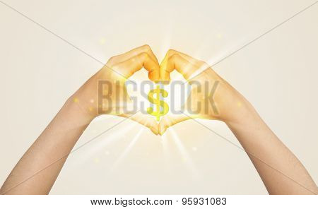 Hands creating a form with shining dollar sign in the center