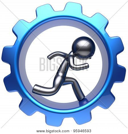 Businessman Character Running Inside Gearwheel Cogwheel