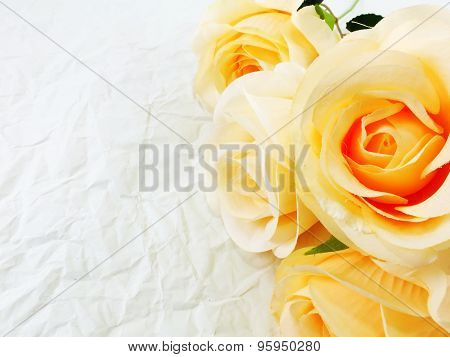 beautiful roses flower on paper texture background with filters color and space for copy