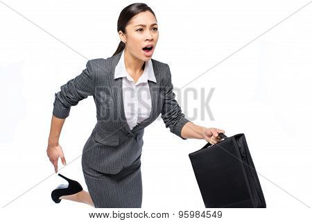 Smart Asian Woman In A Hurry