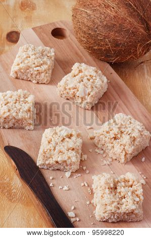 Coconut Candy Cocada On Wooden Board