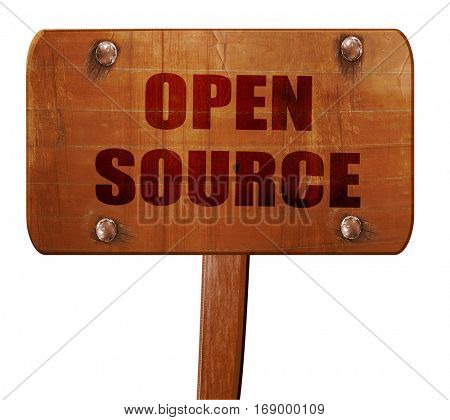 open source, 3D rendering, text on wooden sign