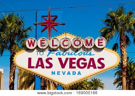 A view of Welcome to Fabulous Las Vegas sign in Las Vegas Strip at day time